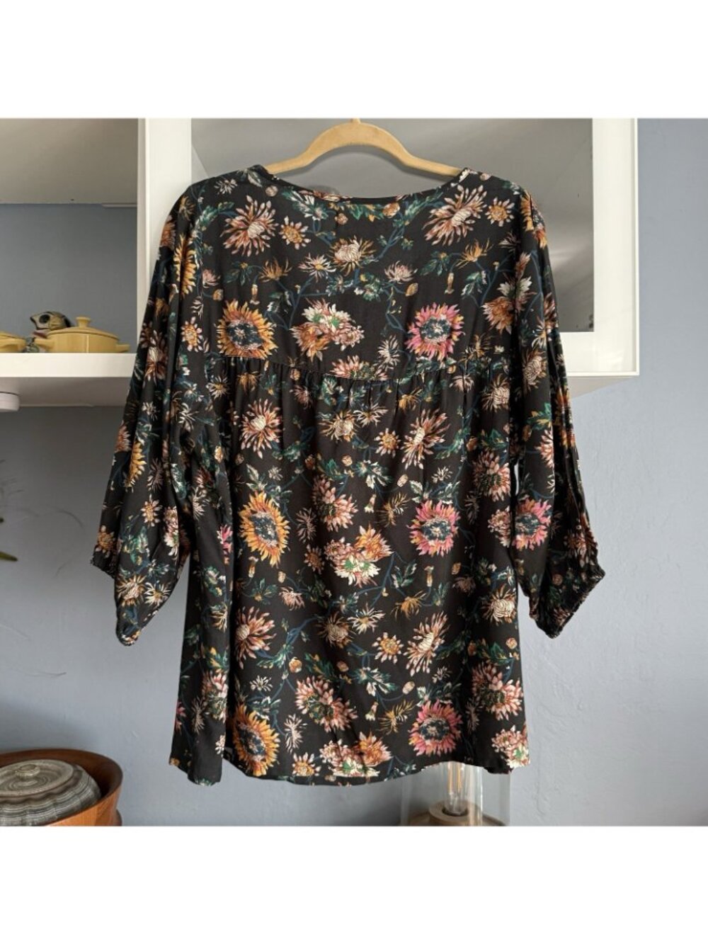 Natural Life Maribel Black Floral Top Boho Festival Prairie Peasant - Picture 5 of 5